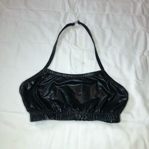 Black leather halter top